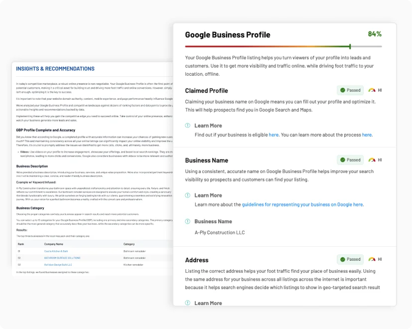 Smart, business-specific recommendations with competitive GBP insights