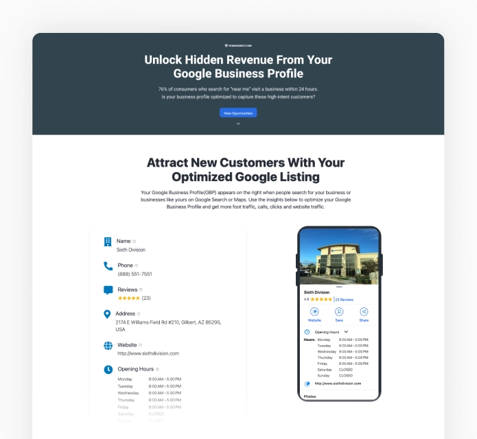 Google Business Profile lead magnet report preview for local business prospects